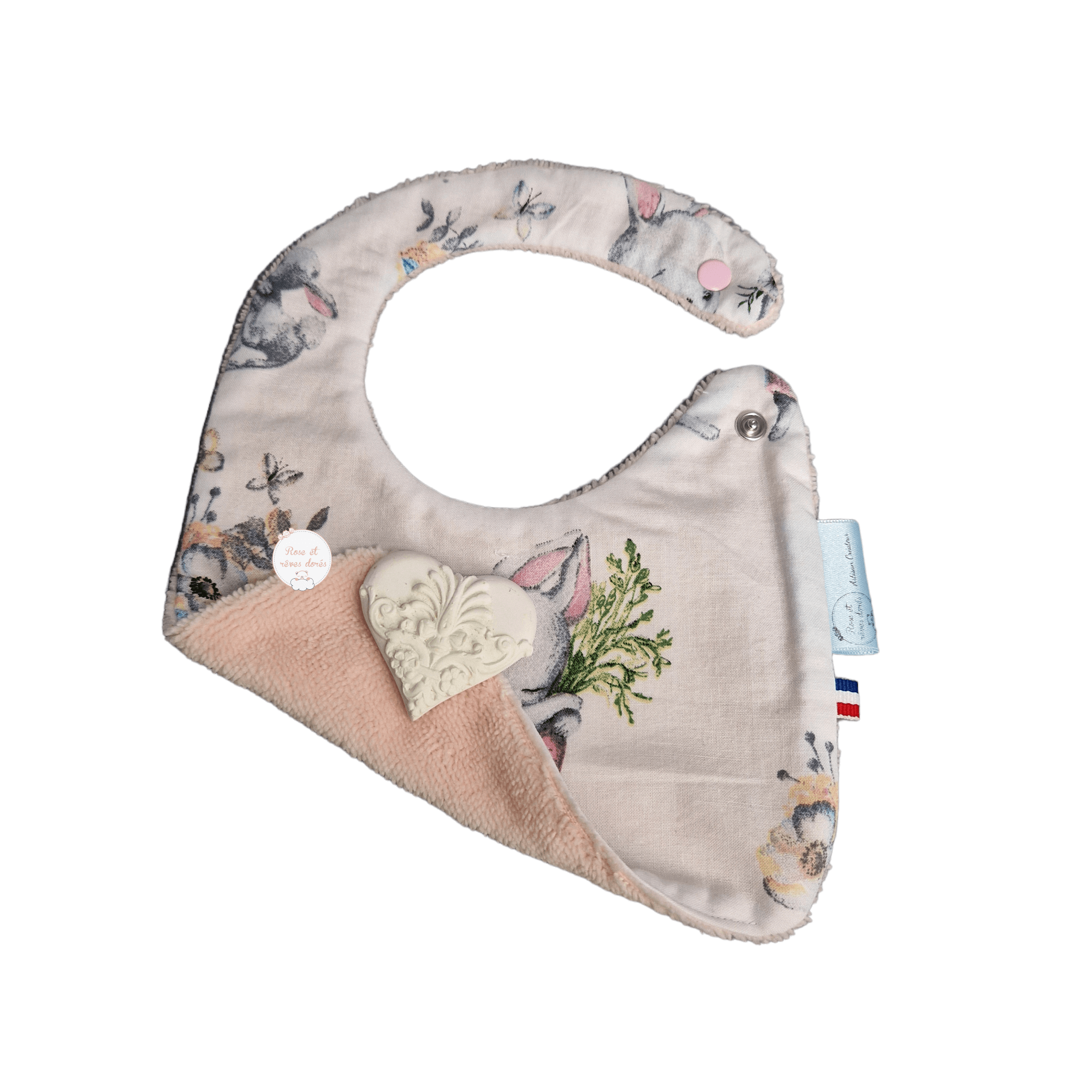 Rose et rêves dorés Bavoirs Bavoir pour bébé tendresse en coton et bambou