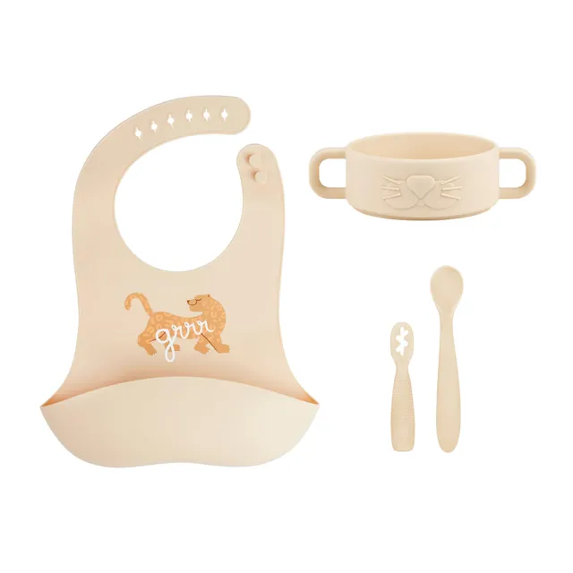 Babymoov coffret premiers repas bébé en silicone Mini Roar beige