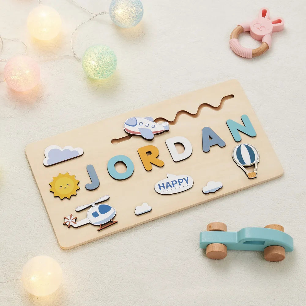 Baby-Crea Puzzle bébé en bois personnalisé puzzle prénom avion