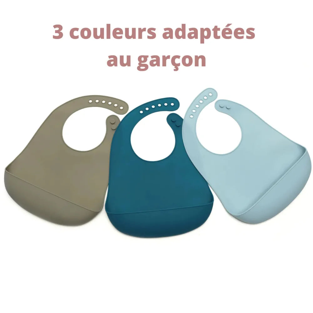 Baby-Crea Vaisselle Bébé Lot de 3 Bavoirs silicone garçon