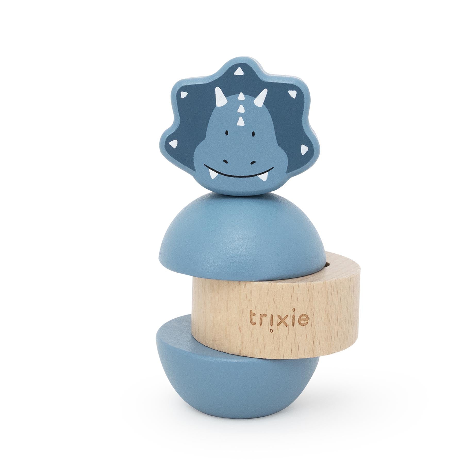 Trixie Baby Jouets à empiler Mr. Triceratops jouet d’empilage en bois avec hochet