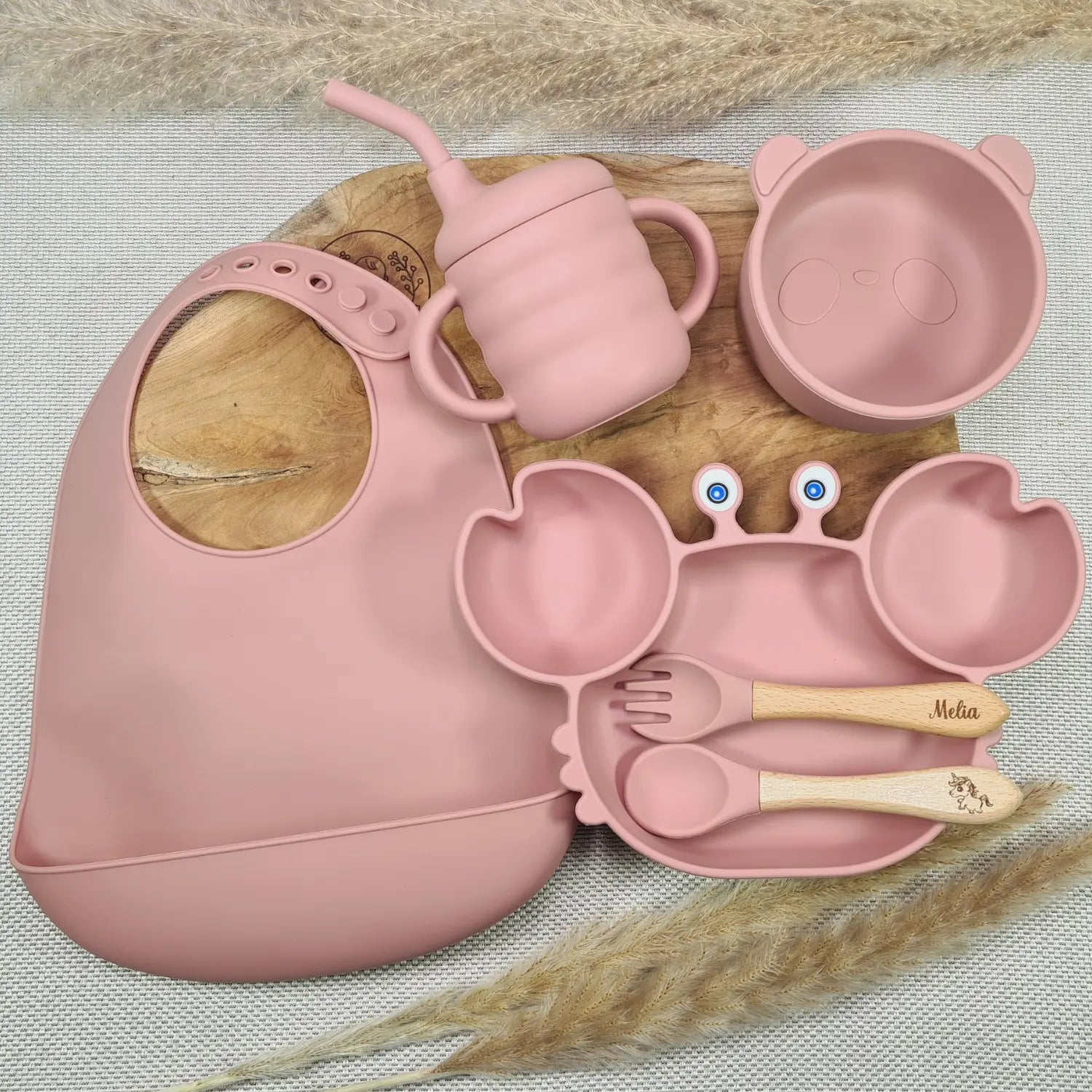 Baby-Crea Coffret repas bébé Crabe & Panda bleu marine personnalisé