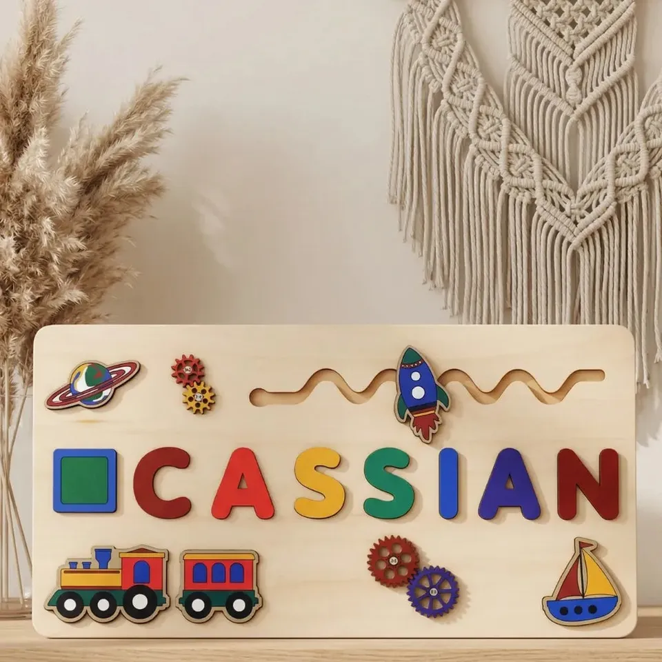 Baby-Crea Puzzle bébé en bois personnalisé puzzle prénom espace