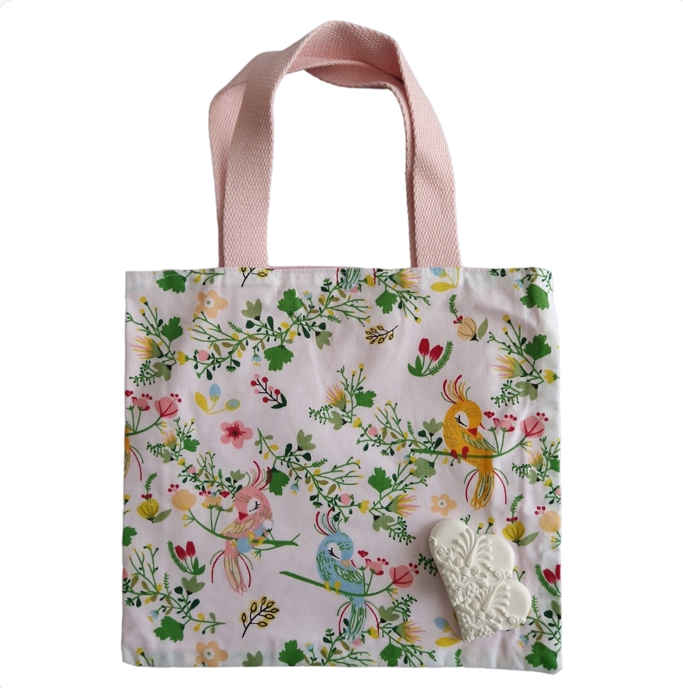 Rose et rêves dorés P’tit tote bag enfant Oiseaux de paradis réversible