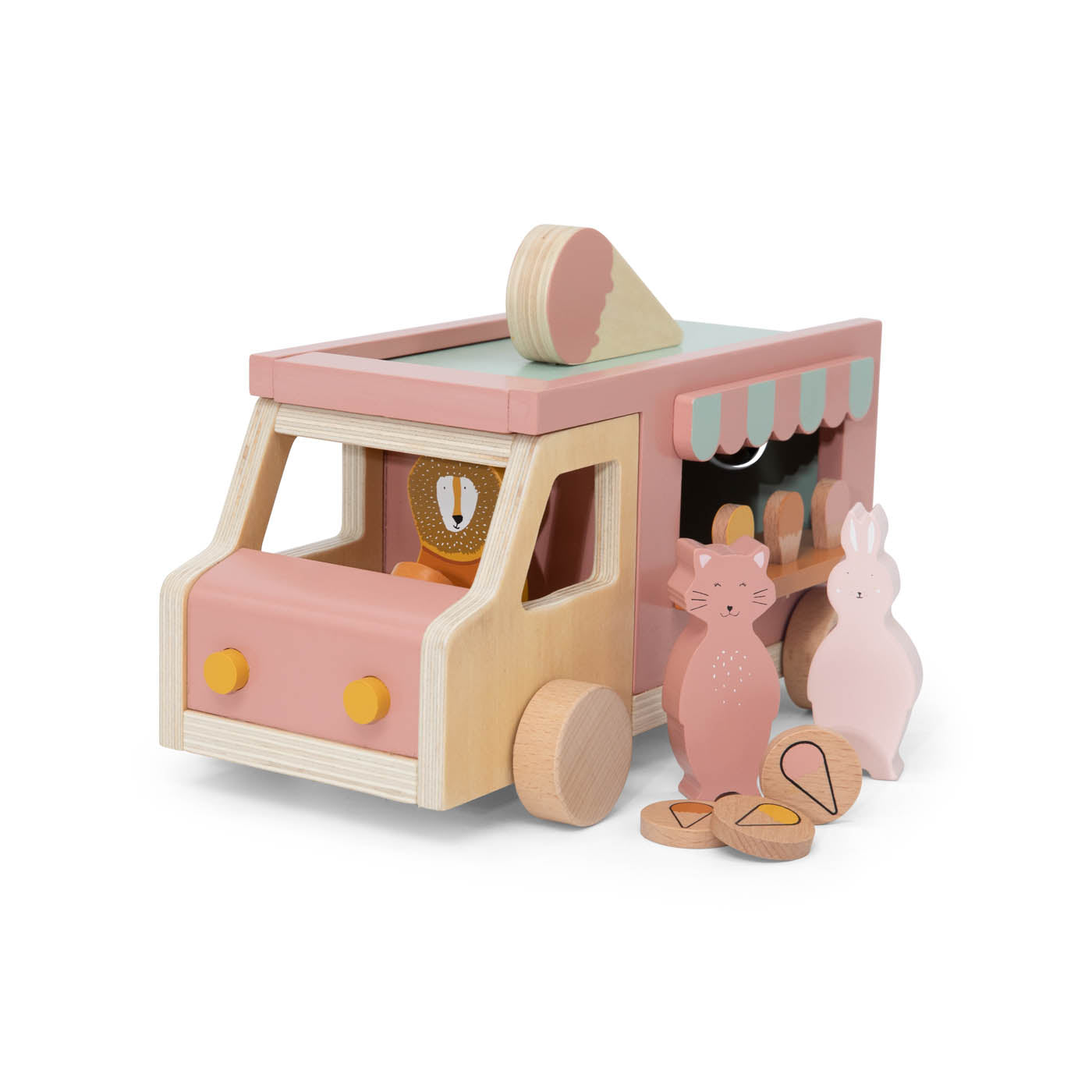 Trixie Baby Jouets à roulettes camion de glaces en bois jouet à pièces