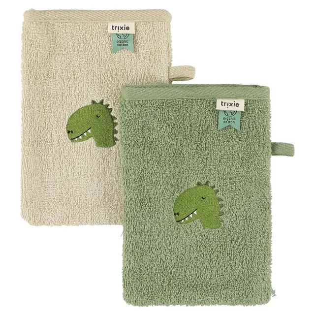 Trixie Baby Gants de toilette Aura Dino lot de 2 en coton bio