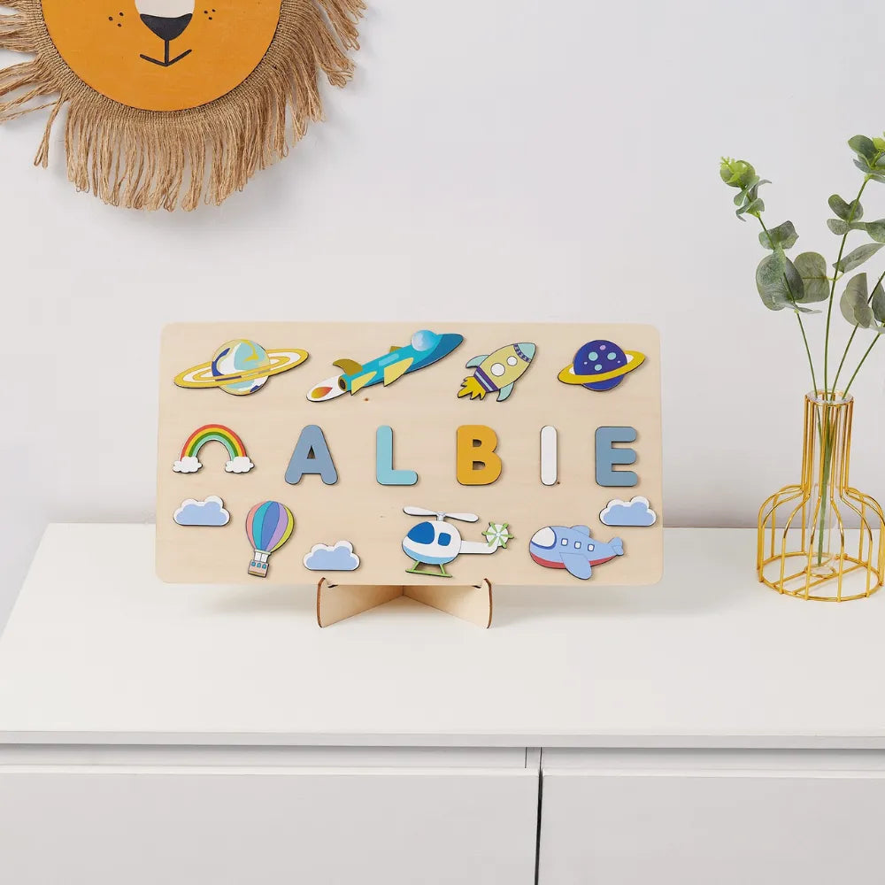 Baby-Crea Puzzle bébé en bois personnalisé Ciel & Espace puzzle prénom