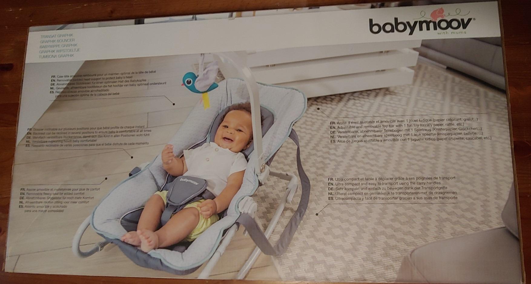 Babymoov Swoon Graphik transat bébé bleu fixe balancelle