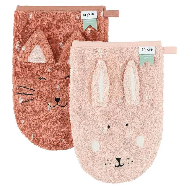 Trixie Baby Gants de toilette Mrs. Cat Mrs. Rabbit lot de 2 coton bio