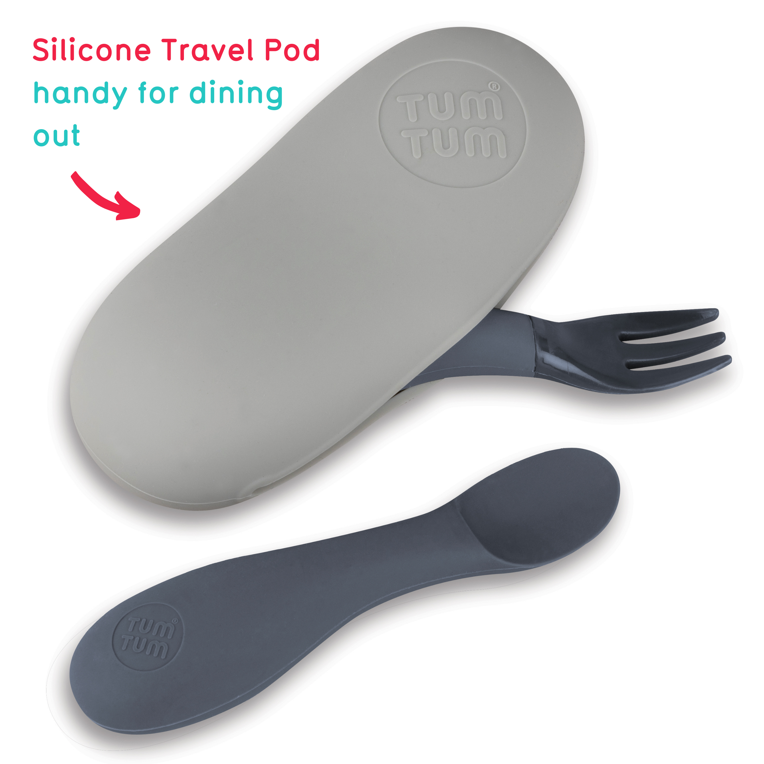 Tum Tum Cutlery couverts bébé gris avec étui de voyage