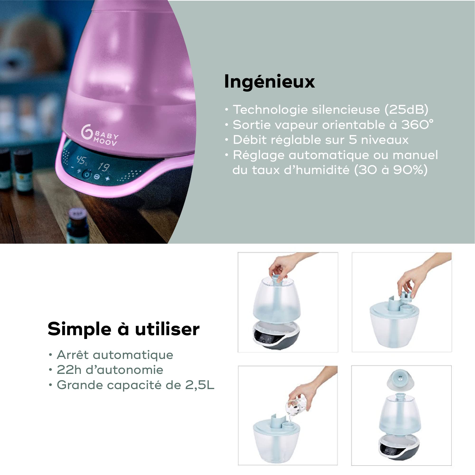 Babymoov YOO Hygro(+) humidificateur bébé vapeur froide 2,5 L