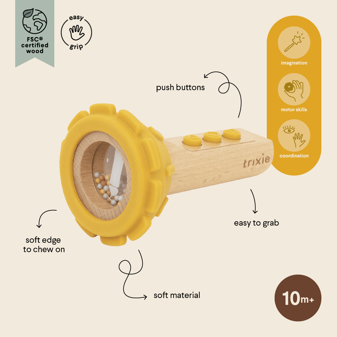 Trixie Baby Jouets d’activités Mr. Lion jouet en bois et silicone à mordiller