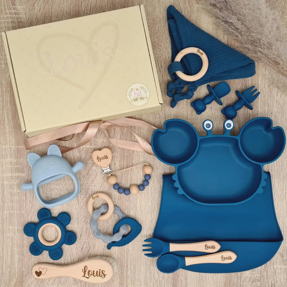 Baby-Crea Coffret naissance personnalisé Crabe 12 pièces Vert olive