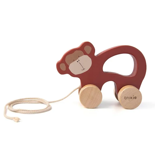 Trixie Baby Jouets à pousser et à tirer Jouet à tirer en bois Mr. Monkey en bois FSC