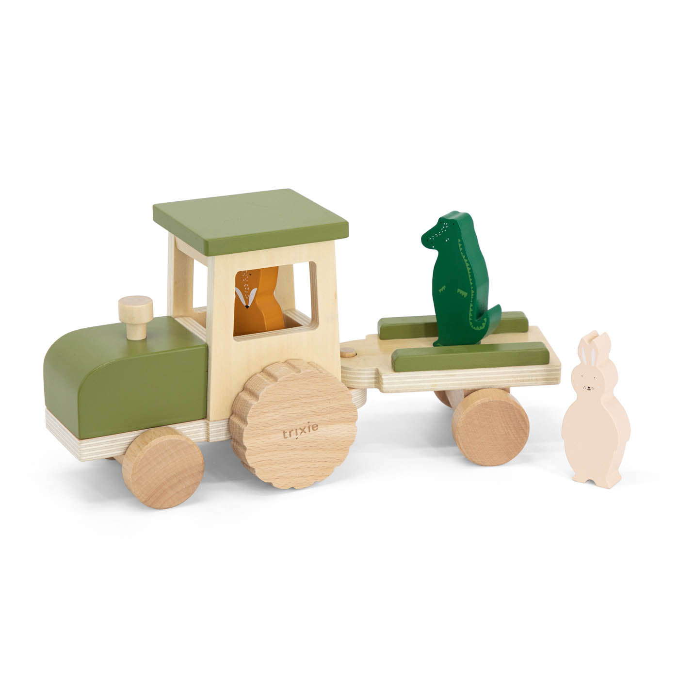 Trixie Baby Jouets à roulettes Tracteur en bois avec remorque jouet ferme