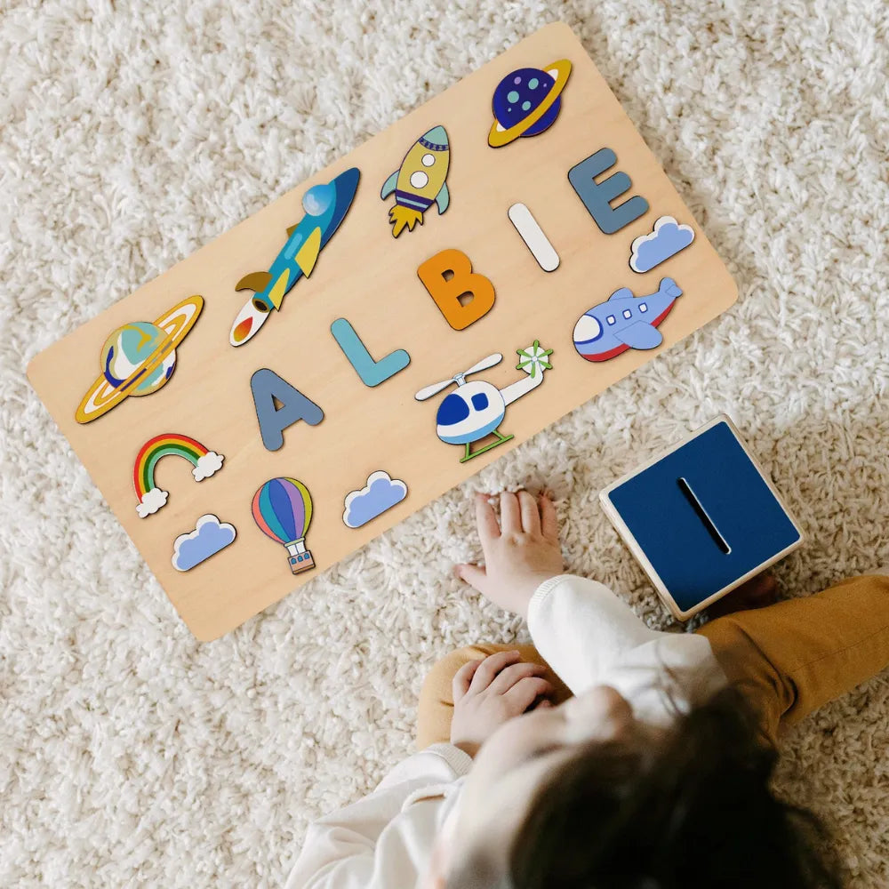 Baby-Crea Puzzle bébé en bois personnalisé Ciel & Espace puzzle prénom