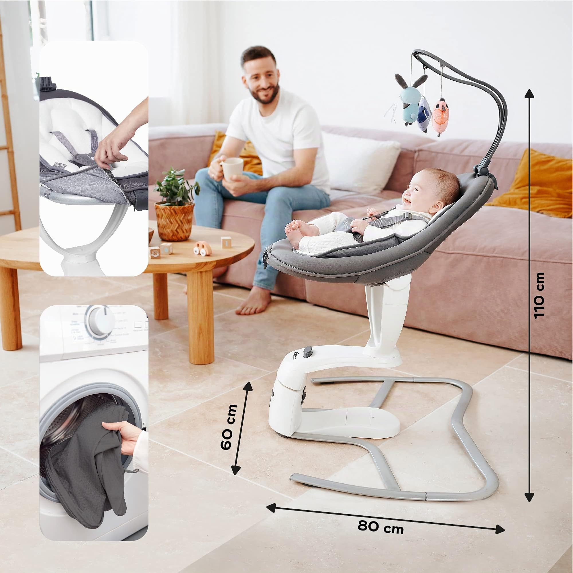 Babymoov Swoon Motion balancelle électrique Zinc avec assise rotative