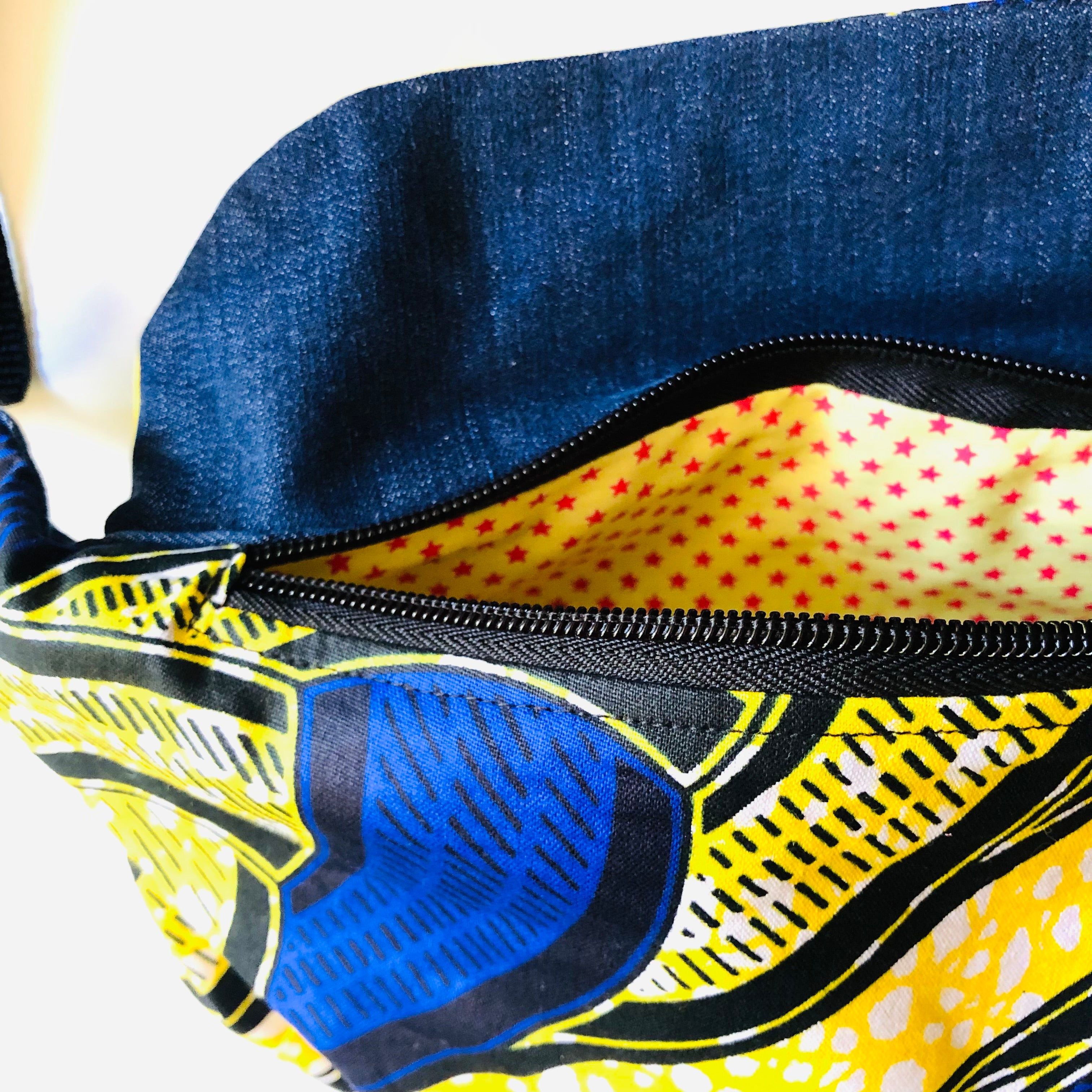 PIOLOU Le Sac Banane La banane wax bleue et jaune PM