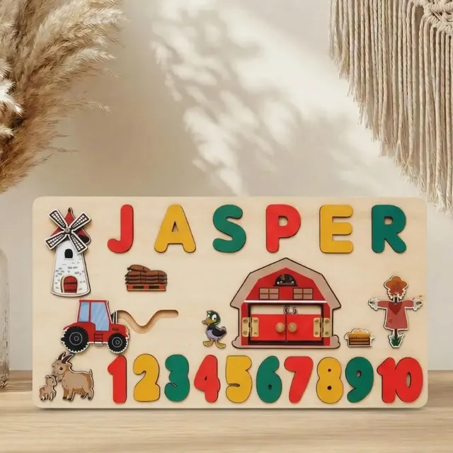 Baby-Crea Puzzle bébé en bois personnalisé thème ferme chiffres 1 à 10