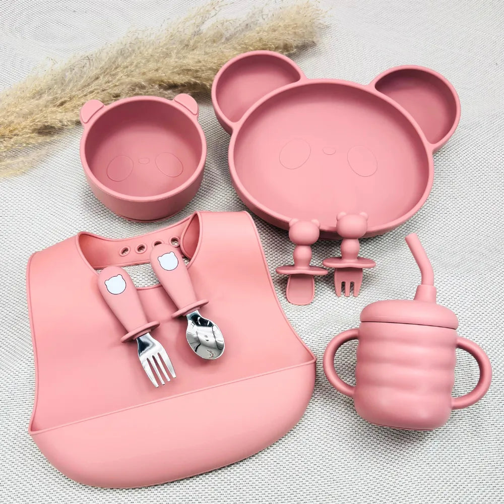 Baby-Crea Coffret repas bébé vaisselle silicone vert olive sans BPA