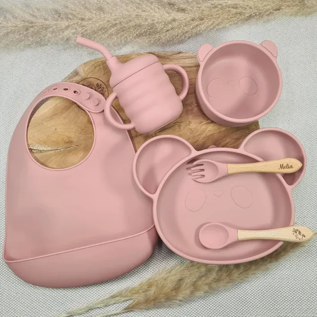 Baby-Crea Coffret repas bébé Panda coffret repas vert olive personnalisé