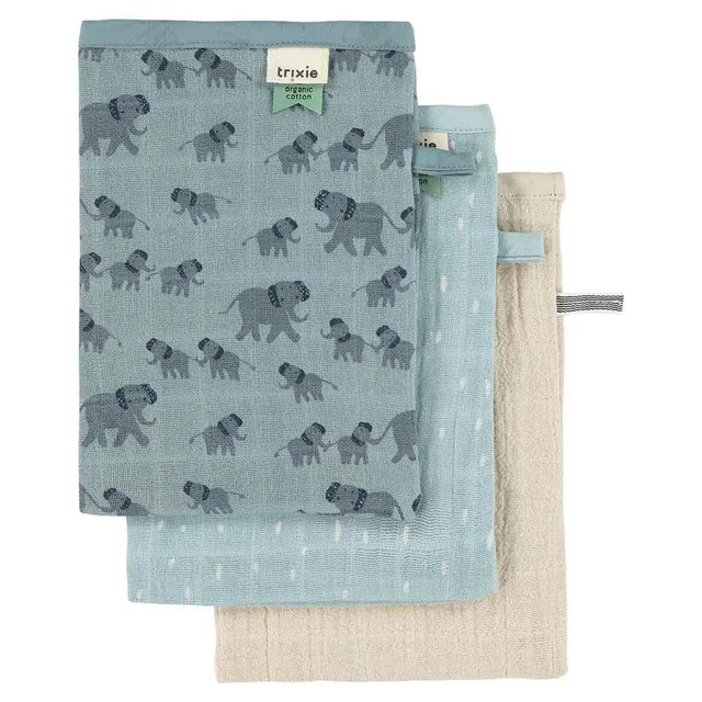 Trixie Baby Gants de toilette Enchanting Elephant mousseline lot de 3