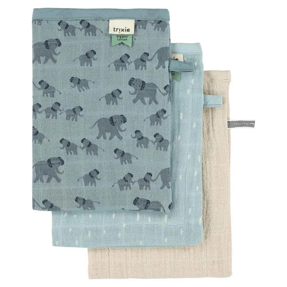 Trixie Baby Gants de toilette Enchanting Elephant mousseline lot de 3