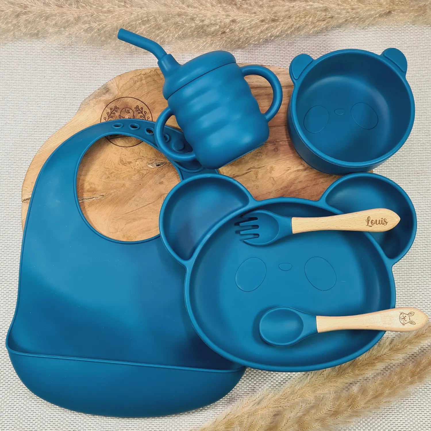 Baby-Crea Coffret repas bébé Panda coffret repas vert olive personnalisé