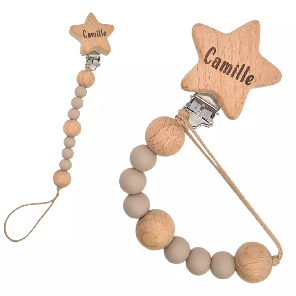 Baby-Crea Attache tétine personnalisée étoile rose pâle en silicone