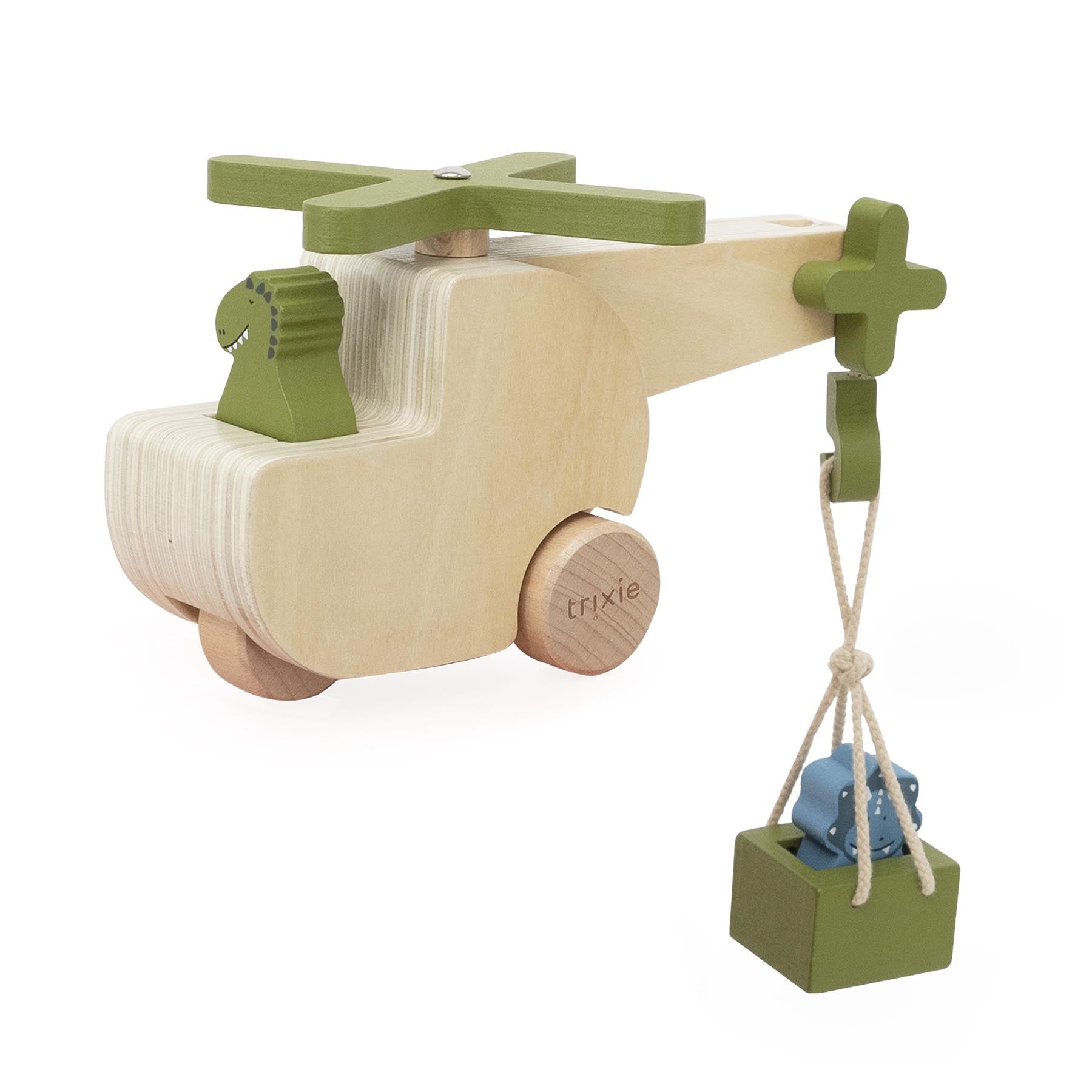 Trixie Baby Jouets à pousser et à tirer Hélicoptère d’animaux en bois FSC