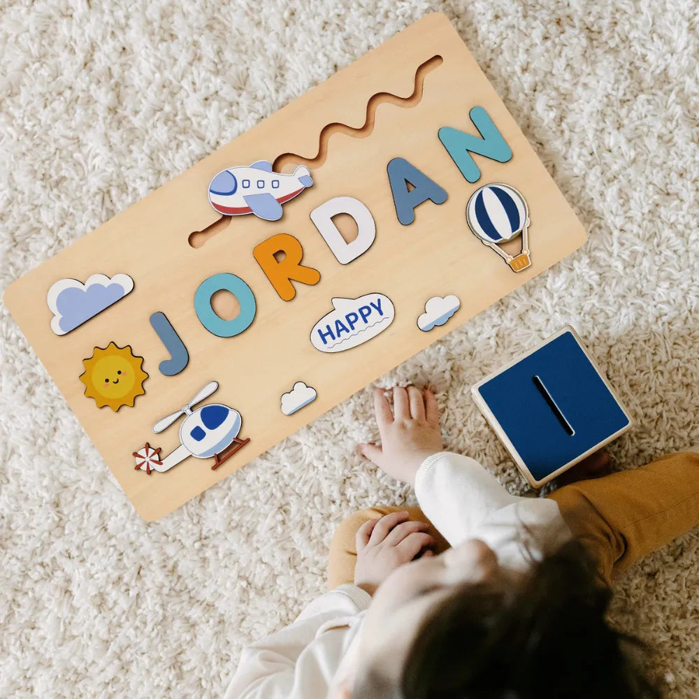 Baby-Crea Puzzle bébé en bois personnalisé puzzle prénom avion