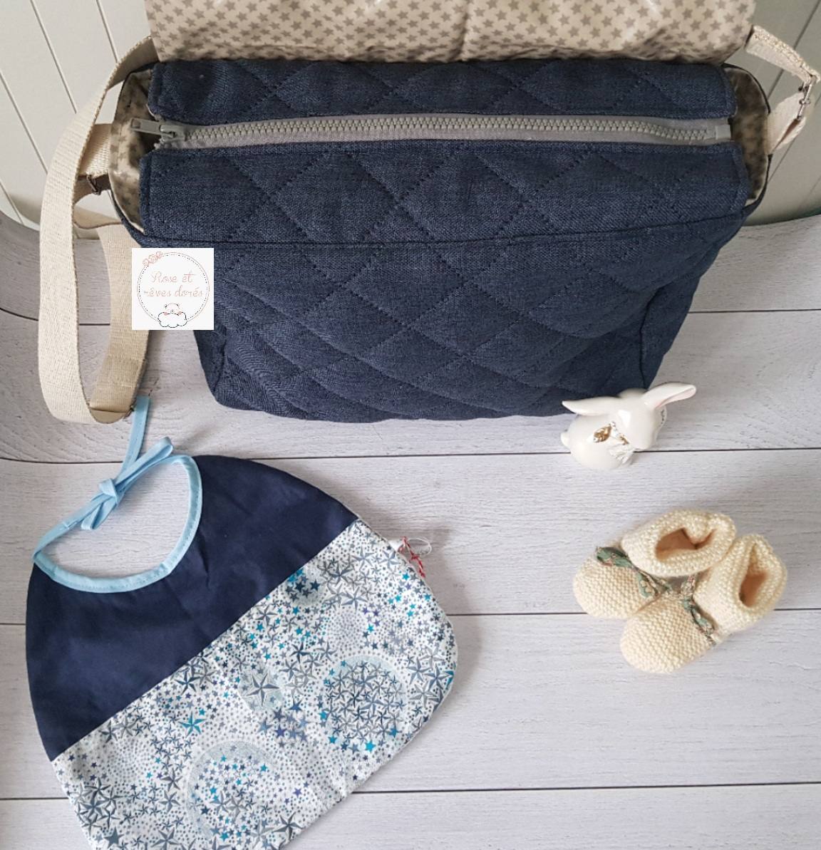 Rose et rêves dorés Créations sur-mesure Wendy sac à langer personnalisable