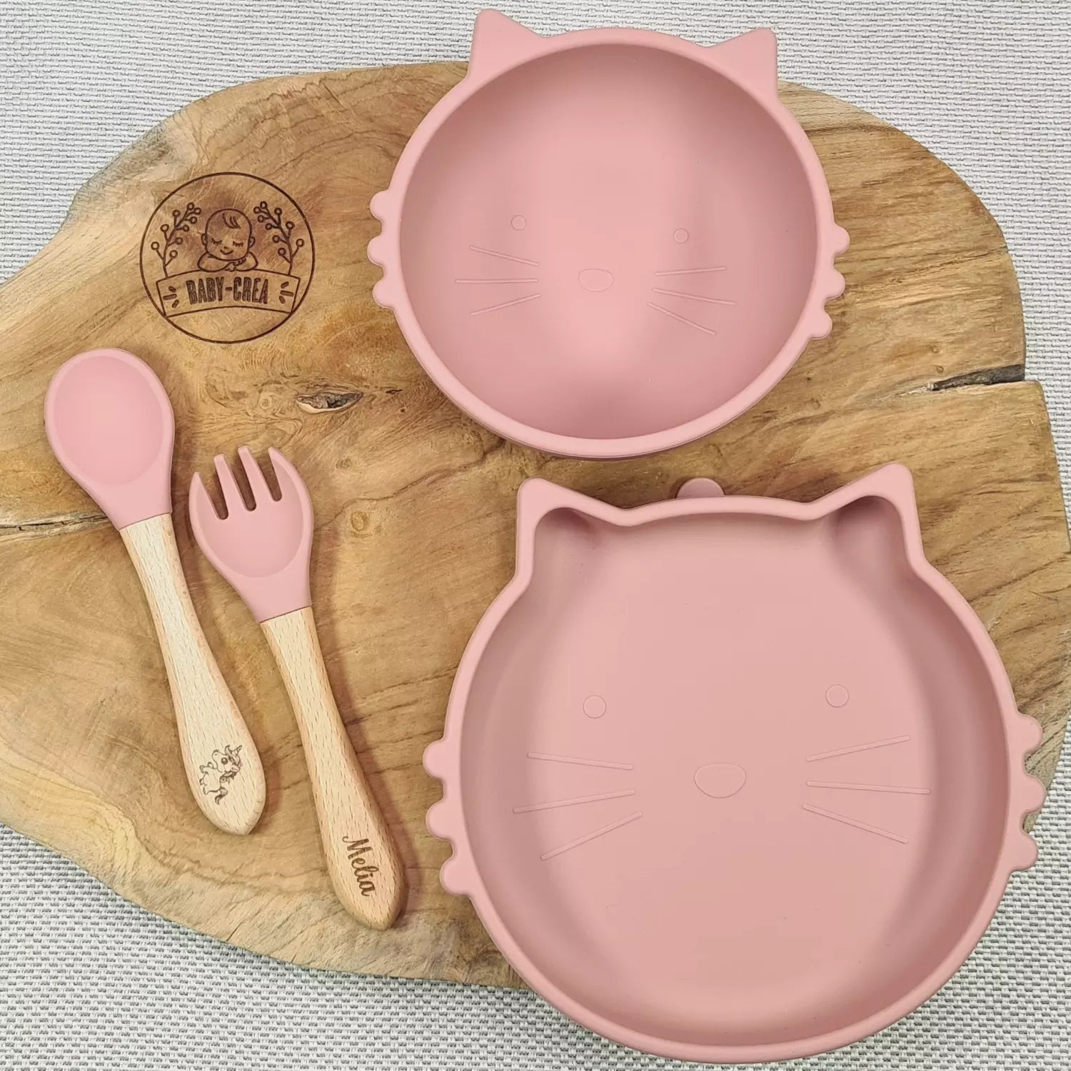 Baby-Crea Coffret repas bébé Chat bleu marine personnalisé