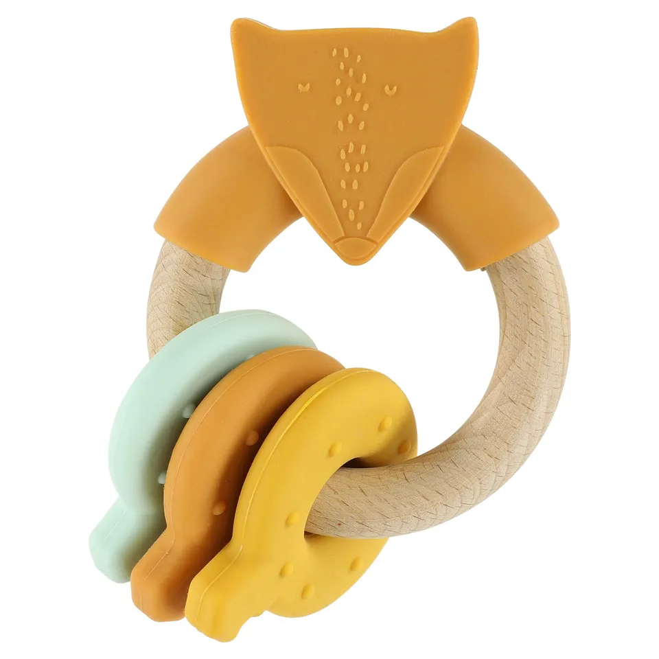 Trixie Baby Premiers jouets Mr. Fox anneau d’activités silicone et bois