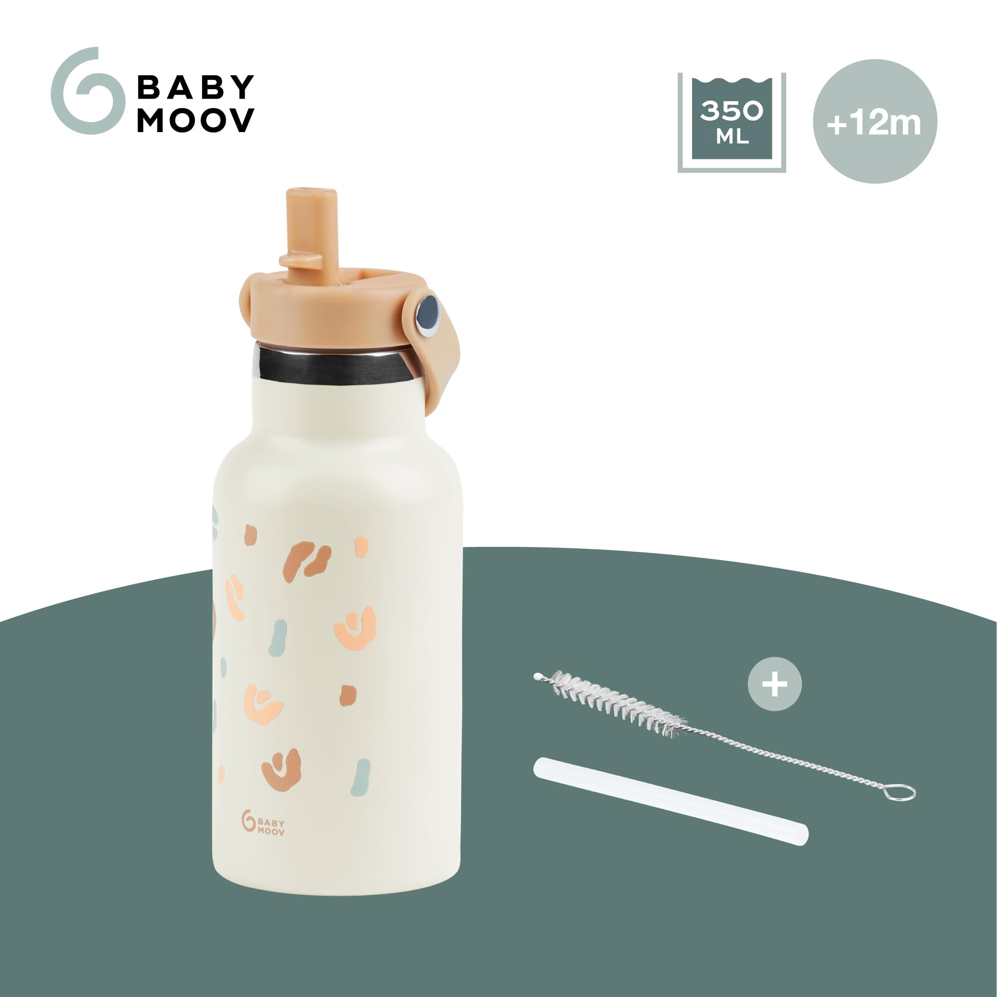 Babymoov gourde enfant isotherme inox 350 ml avec paille