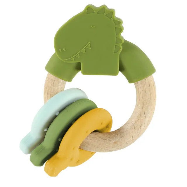 Trixie Baby Premiers jouets Mr. Dino anneau d’activités silicone et bois