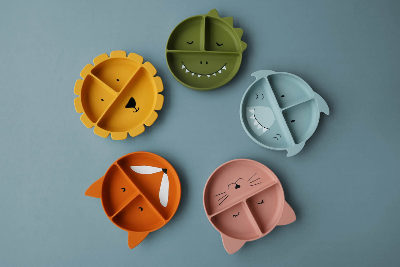 Trixie Baby Vaisselle Assiette avec ventouse en silicone et compartiments Mr. Fox