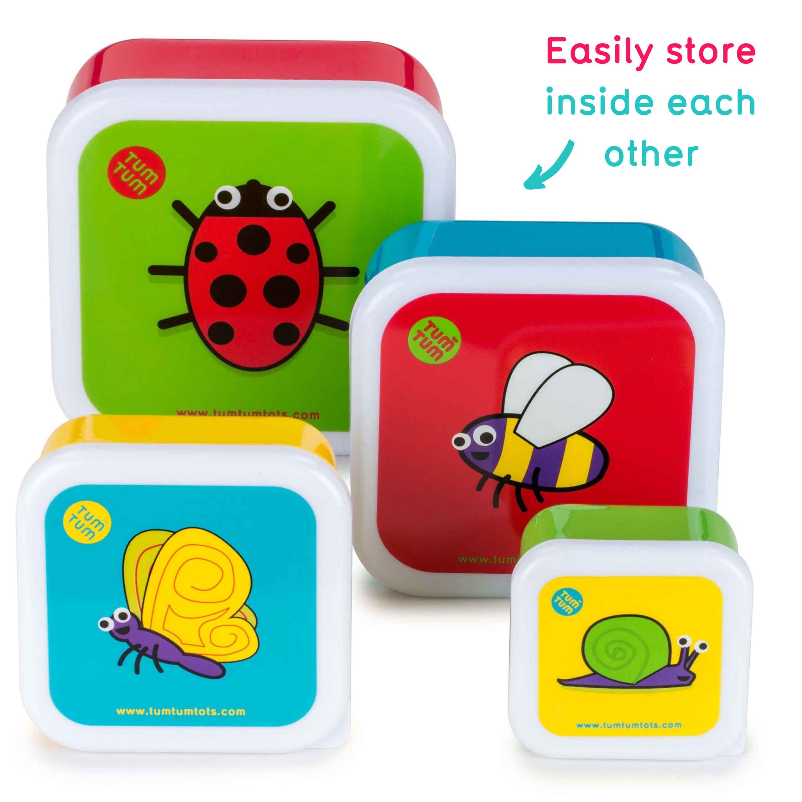Tum Tum Lunch Boxes boîtes à goûter gigognes Bugs, lot de 4