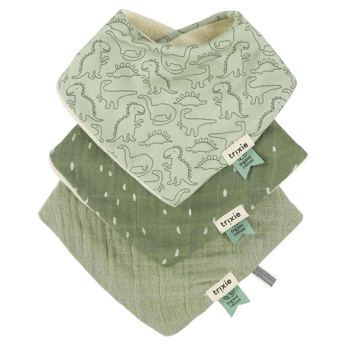 Trixie Baby Bavoirs Bavoir bandana Daring Dino, lot de 3 absorbants