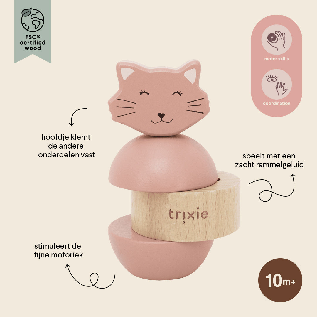 Trixie Baby Jouet d’empilage avec hochet Mrs. Cat bois FSC