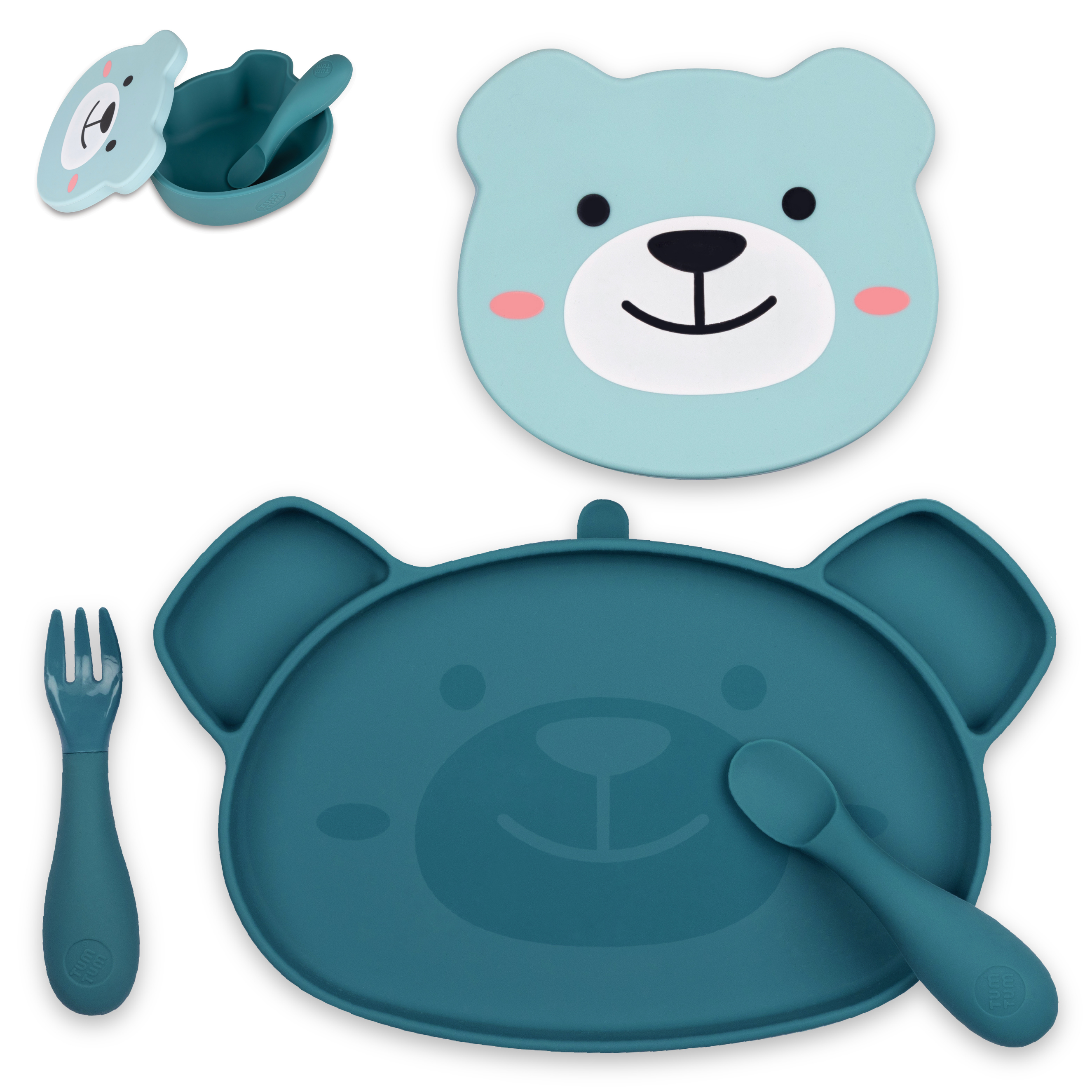 Tum Tum Bowls & Plates set repas bébé bleu en silicone avec ventouses