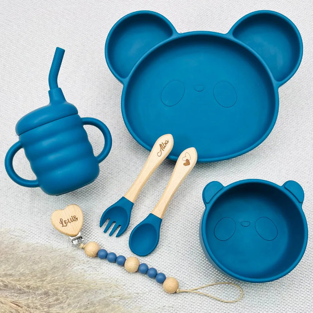 Baby-Crea Coffret repas bébé Panda vert olive personnalisé