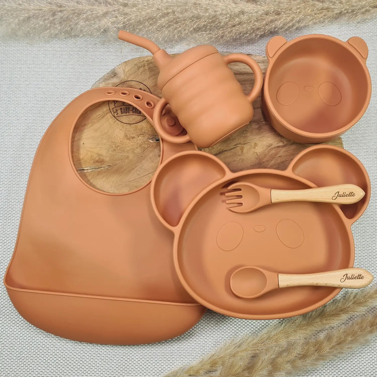 Baby-Crea Coffret repas bébé Panda coffret repas vert olive personnalisé