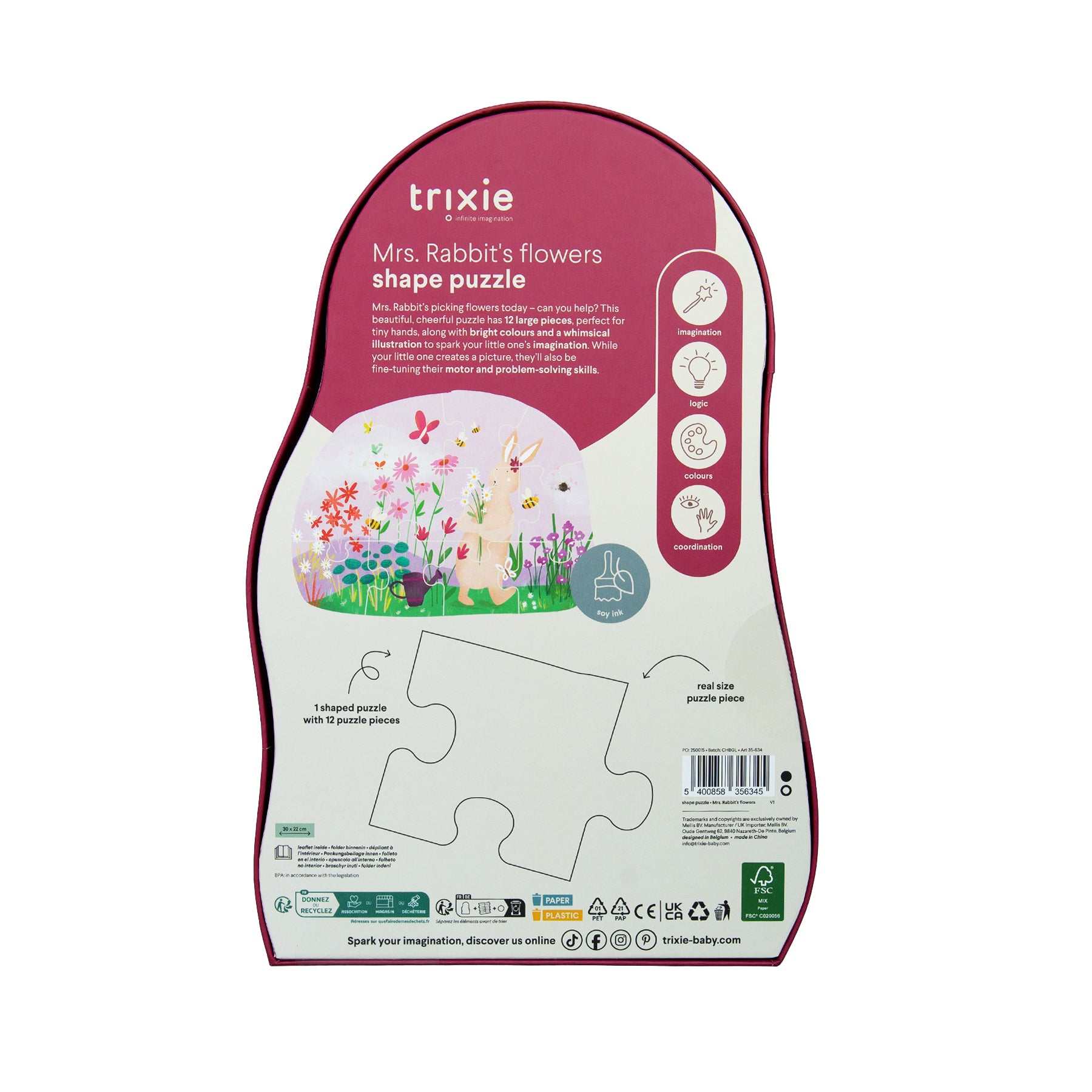 Trixie Baby Jeux, puzzles & livres Puzzle à forme Les fleurs de Mrs. Rabbit 12 pièces