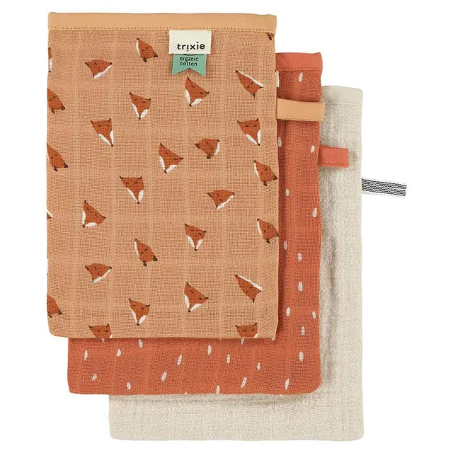 Trixie Baby Gants de toilette Gants de toilette en mousseline 3-pack mix Fierce Fox
