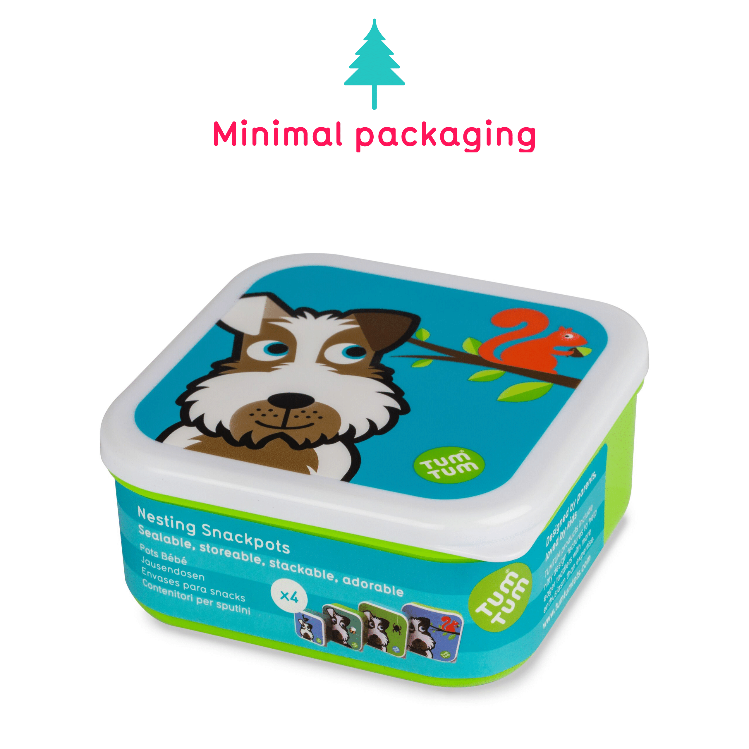 Tum Tum Lunch Boxes Set of 4 Nesting Snack Pots boîtes à goûter enfant Scruff the Dog