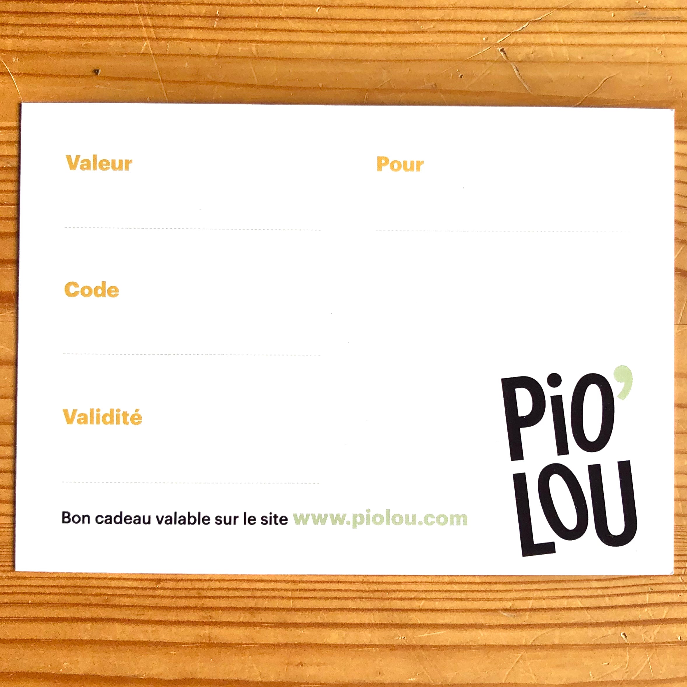 PIOLOU La Carte Cadeau Piolou carte cadeau virtuelle à télécharger