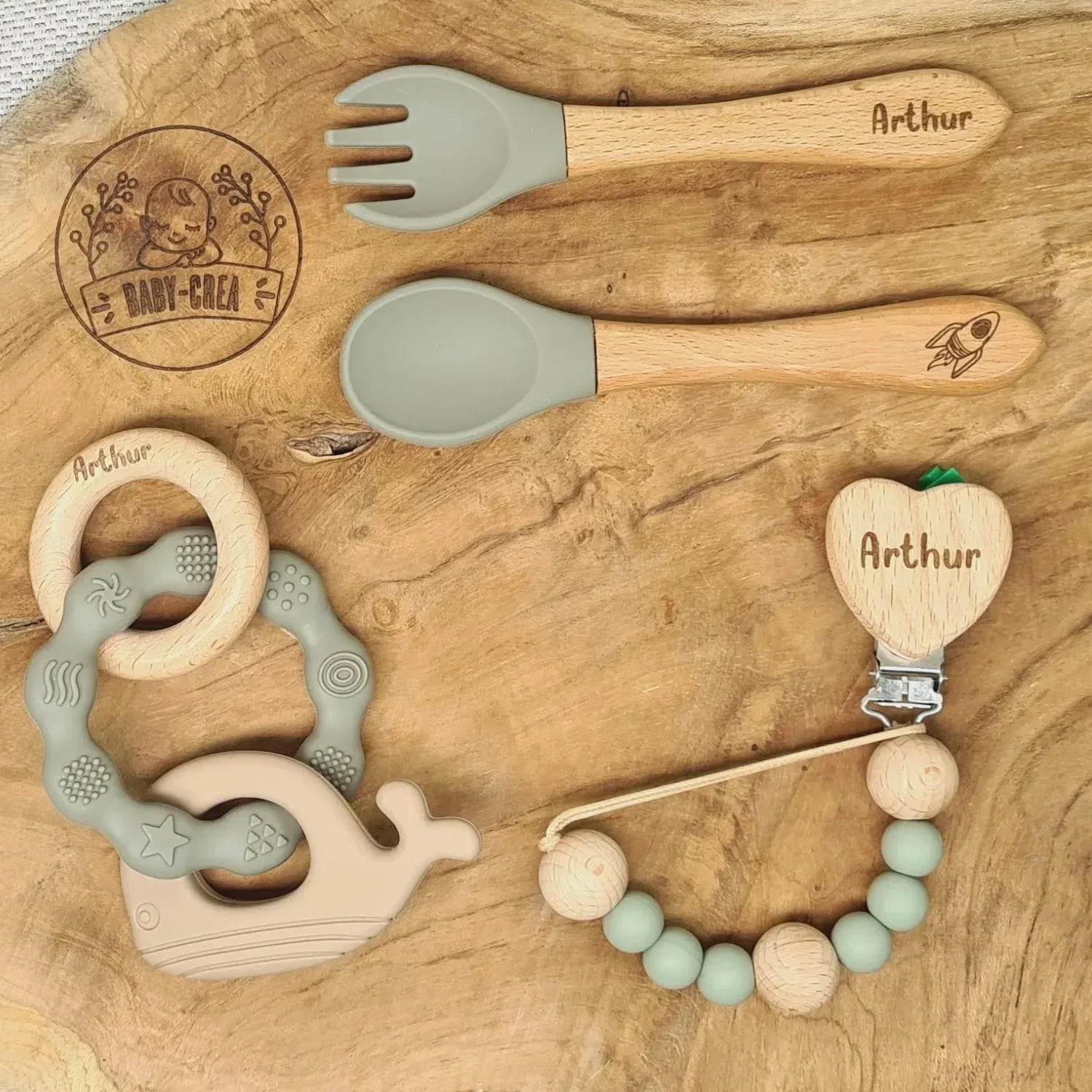 Baby-Crea Coffret naissance personnalisé couverts bébé bleu marine prénom