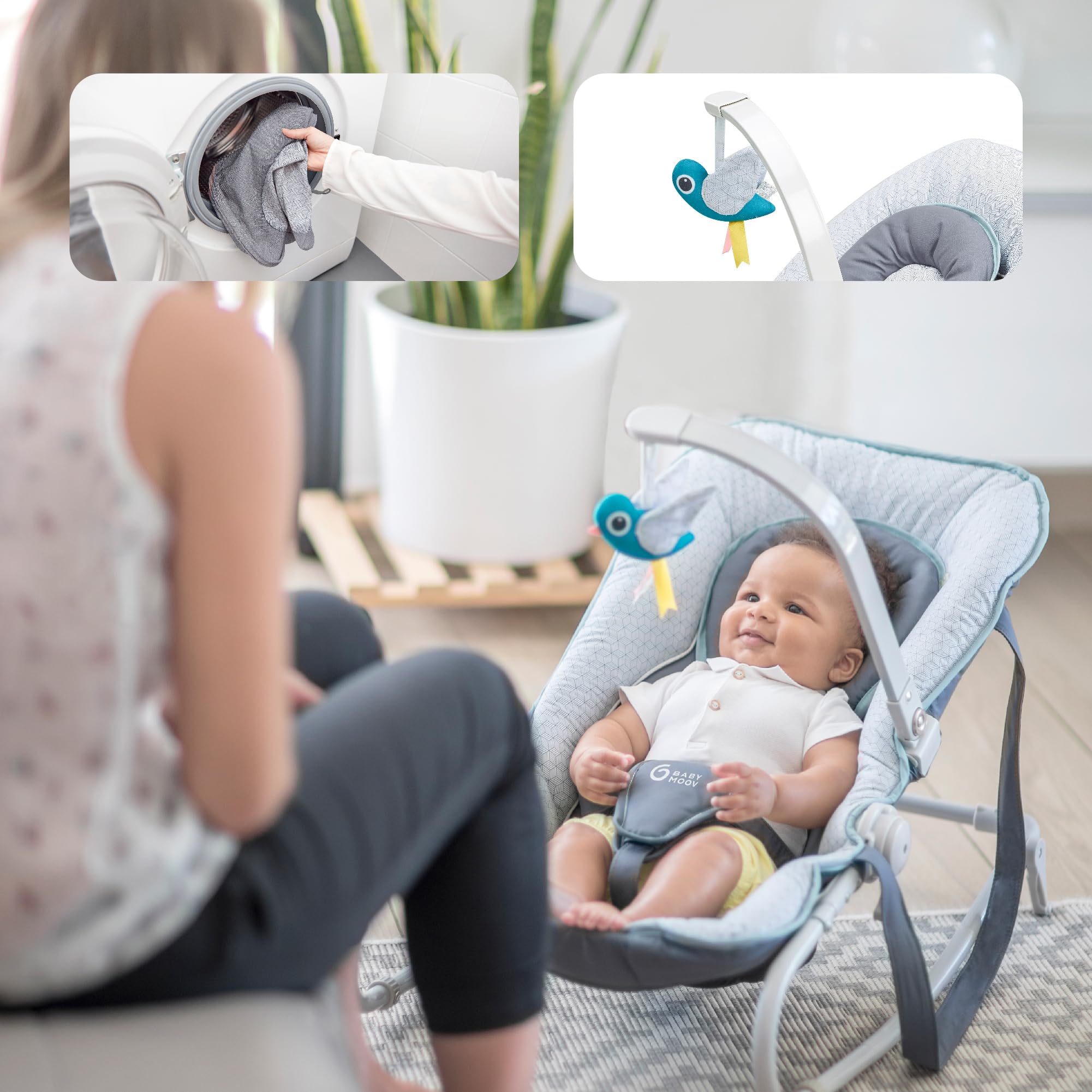 Babymoov Swoon Graphik transat bébé bleu fixe balancelle