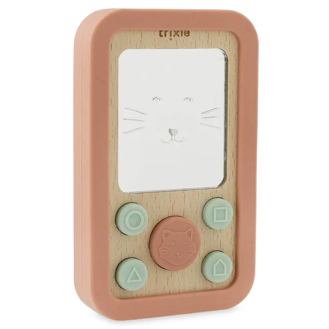 Trixie Baby Premiers jouets Téléphone bébé en silicone et bois Mrs. Cat
